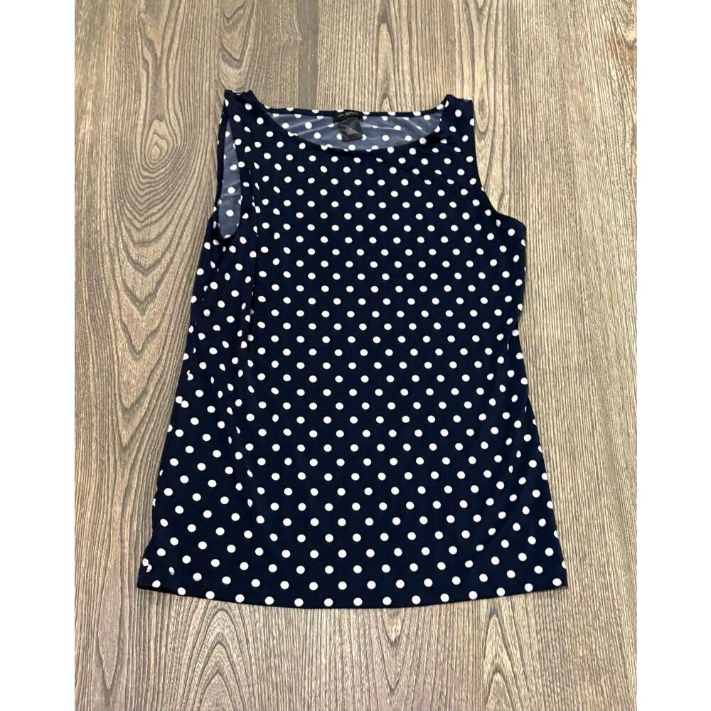 Ann Taylor Womens Tank Top Polka Dots Scoop Neck Stretch Navy Blue/White Size XS